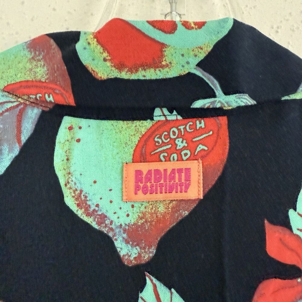 Scotch & Soda Camp Shirt Sz 36 Small Amsterdam Radiate Positivity Lemon Print - Picture 10 of 10